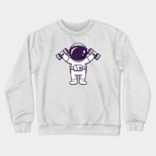 Cute Astronaut Lifting Barbell Crewneck Sweatshirt